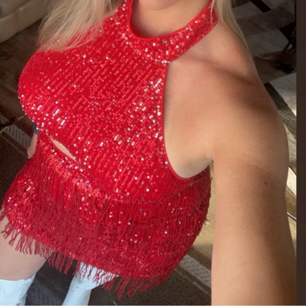 Sequin Halter Top dress- Red